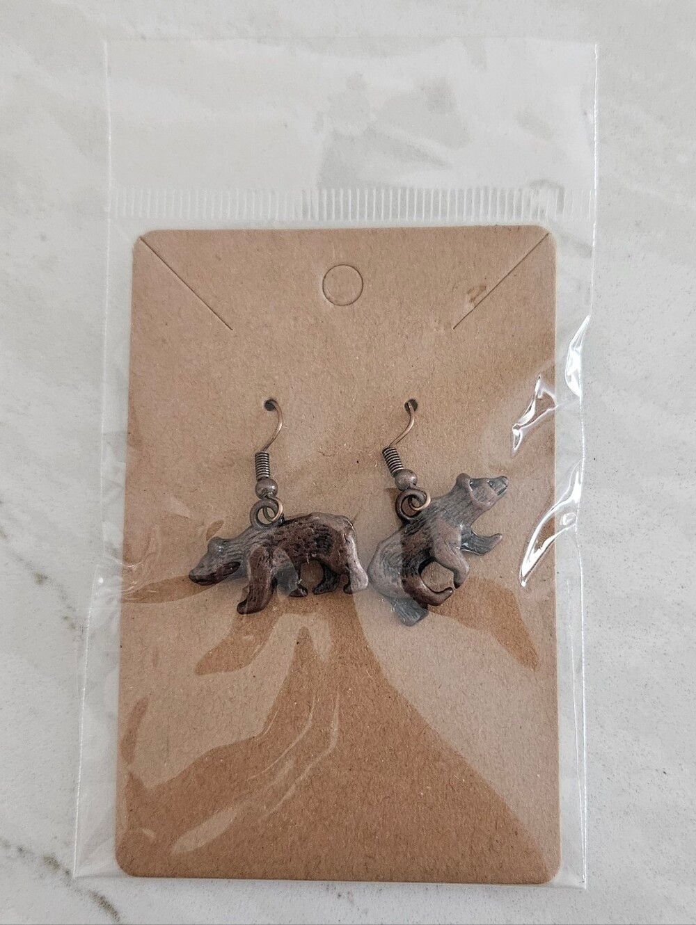 Bear Charm Dangle Earrings in Antique Bronze Tone